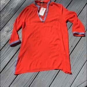 THML tunic top Long Orange stripe embroidered accent size M NWT hippie boho